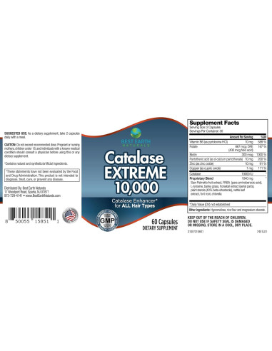 Suplemento Catalasa Extrema 10,000 Best Earth Naturals - 60 Cápsulas