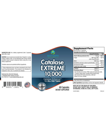 Suplemento Catalasa Extrema 10,000 Best Earth Naturals - 60 Cápsulas