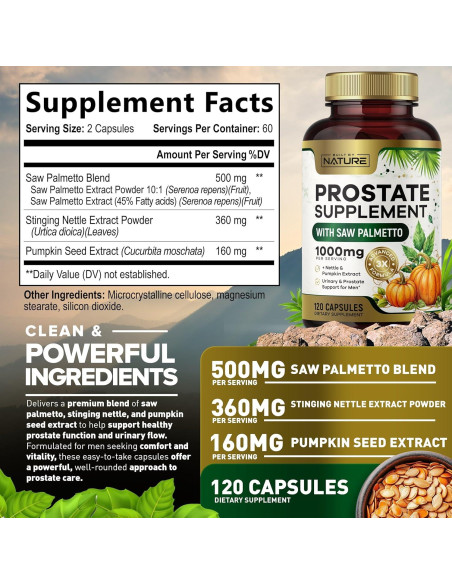 Suplemento Prostático Built By Nature 120 Cápsulas - Salud Urinaria