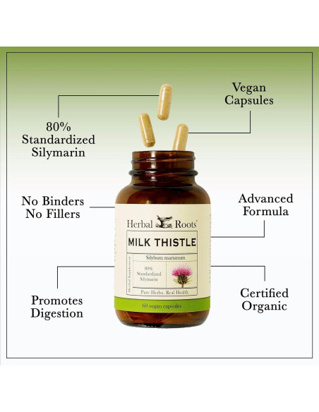 Cápsulas de Cardo Mariano Herbal Roots 80% Silymarina 99g