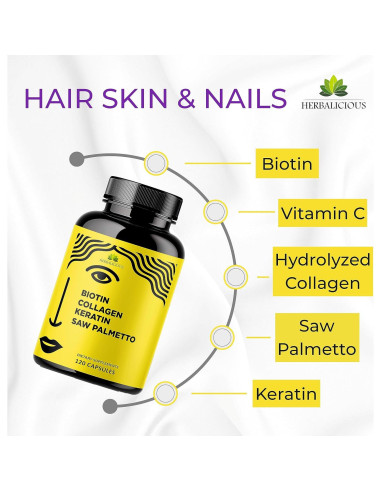 Suplemento de Biotina 10000 mcg con Colágeno y Queratina - 120 Cápsulas