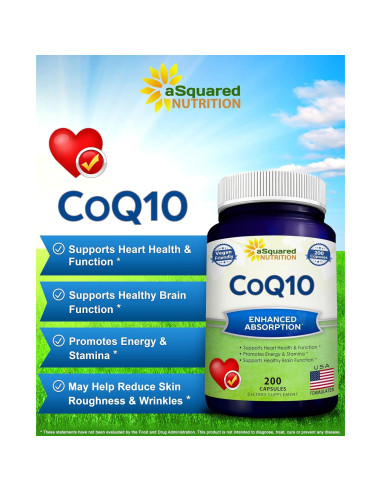 Suplemento CoQ10 aSquared 400mg 200 Cápsulas Veganas