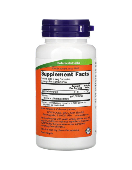 Raíz de Valeriana Now Foods 500mg 100 Cápsulas Raíz de Valeriana Now Foods 500mg 100 Cápsulas