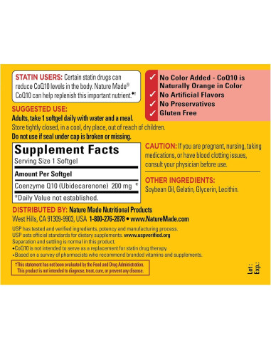 Suplemento CoQ10 200mg Nature Made - 80 Softgels Antioxidantes