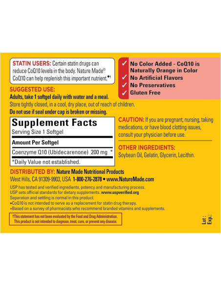 Suplemento CoQ10 200mg Nature Made - 80 Softgels Antioxidantes