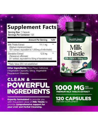 Cardo Mariano 1000mg Built By Nature - Detox Hígado 120 Cápsulas