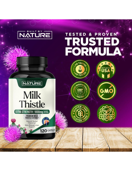Cardo Mariano 1000mg Built By Nature - Detox Hígado 120 Cápsulas