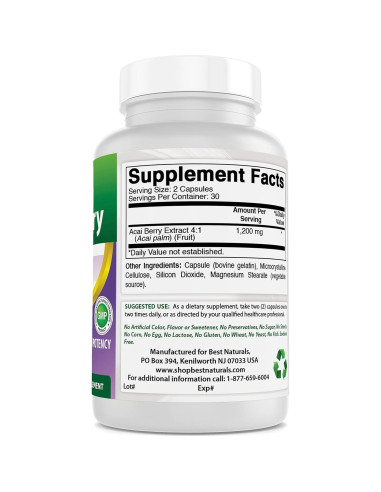 Baya de Acai 600 mg Mejores Naturales 120 Cápsulas