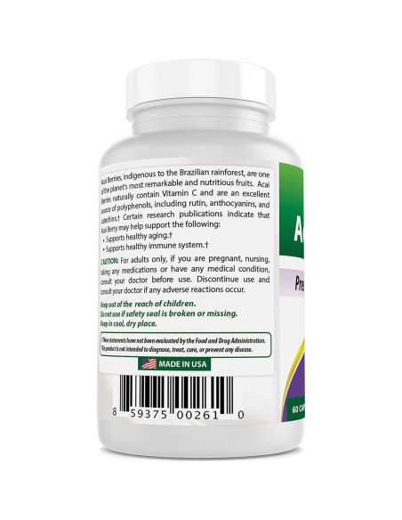 Baya de Acai 600 mg Mejores Naturales 120 Cápsulas Baya de Acai 600 mg Mejores Naturales 120 Cápsulas