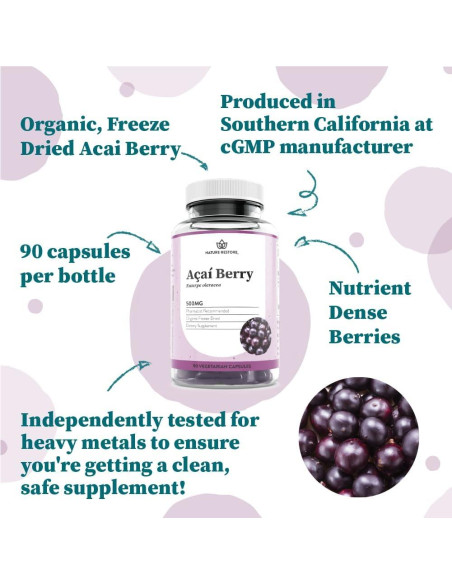 Suplemento Orgánico Baya de Acai Nature Restore 90 Cápsulas