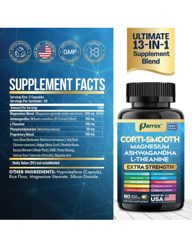 Suplemento Corti-Smooth Parrox 60 Cápsulas - Magnesio, Ashwagandha