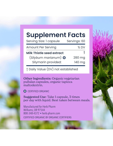 Cápsulas de Extracto de Cardo Mariano Herb Pharm 60 Unidades