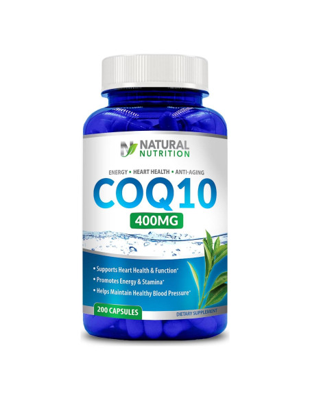 CoQ10 Natural 400mg 200 Cápsulas Alta Absorción Sin Gluten