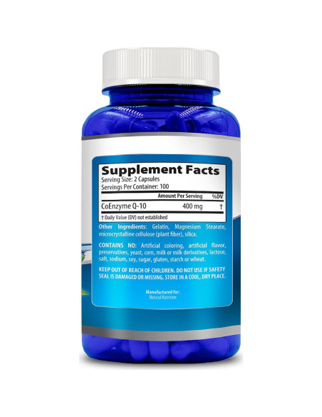 CoQ10 Natural 400mg 200 Cápsulas Alta Absorción Sin Gluten