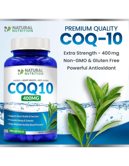 CoQ10 Natural 400mg 200 Cápsulas Alta Absorción Sin Gluten