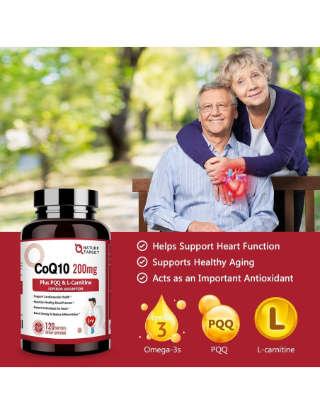 Suplemento CoQ10 200mg Nature Target con Omega-3 y PQQ Suplemento CoQ10 200mg Nature Target con Omega-3 y PQQ