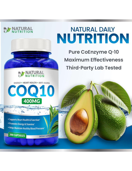 CoQ10 Natural 400mg 200 Cápsulas Alta Absorción Sin Gluten