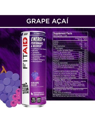Bebida Energética FITAID Uva Aaí 200mg Cafeína 355ml x24