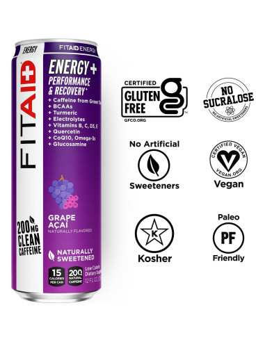 Bebida Energética FITAID Uva Aaí 200mg Cafeína 355ml x24