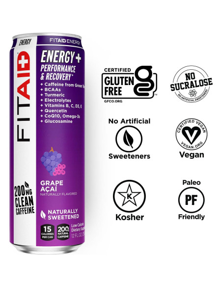 Bebida Energética FITAID Uva Aaí 200mg Cafeína 355ml x24