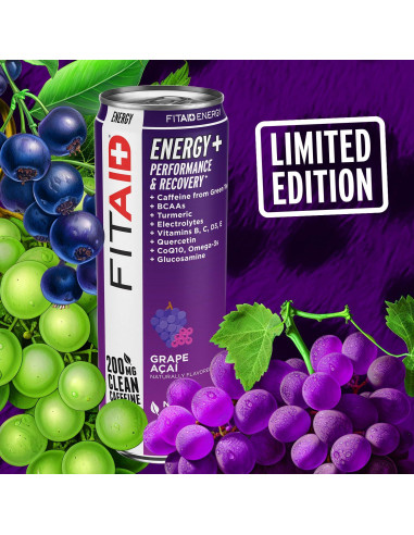 Bebida Energética FITAID Uva Aaí 200mg Cafeína 355ml x24
