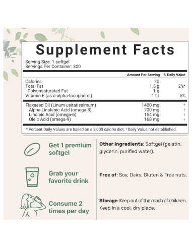 Aceite de Semilla de Linaza Micro Ingredients 1400mg 300 Cápsulas