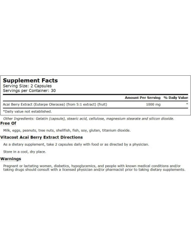 Extracto de Baya de Acai Vitacost 1000 mg - 60 Cápsulas