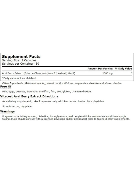 Extracto de Baya de Acai Vitacost 1000 mg - 60 Cápsulas Extracto de Baya de Acai Vitacost 1000 mg - 60 Cápsulas