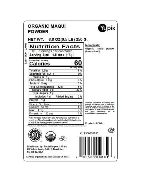 Polvo Orgánico de Maqui Yupik 250 g - Vegano, Sin Gluten