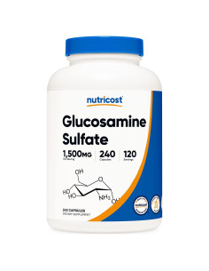 Sulfato de Glucosamina Nutricost 1500mg 240 Cápsulas Sin Gluten