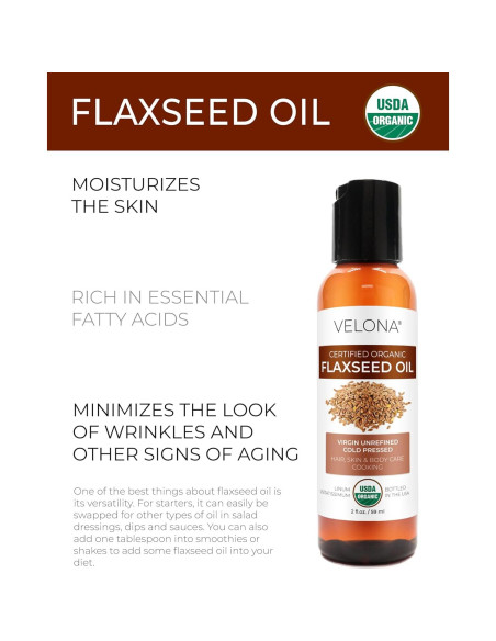 Aceite de Linaza Orgánico Velona 60 ml - 100% Puro y Natural