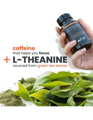 Pastillas de Cafeína SmarterVitamins 200mg + L-Theanine 100mg