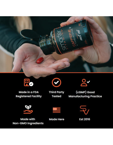 Pastillas de Cafeína SmarterVitamins 200mg + L-Theanine 100mg