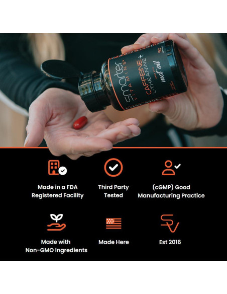 Pastillas de Cafeína SmarterVitamins 200mg + L-Theanine 100mg