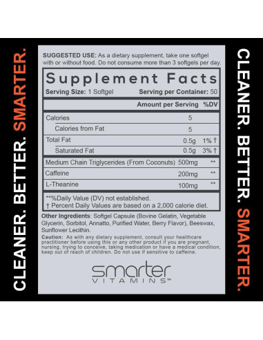 Pastillas de Cafeína SmarterVitamins 200mg + L-Theanine 100mg