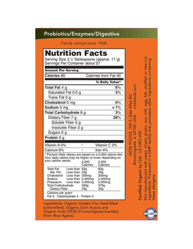 Suplemento de Fibra Orgánica NOW Foods 453g - Sin Psyllium