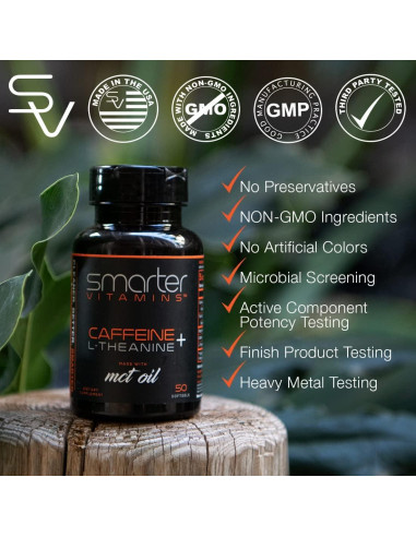 Pastillas de Cafeína SmarterVitamins 200mg + L-Theanine 100mg