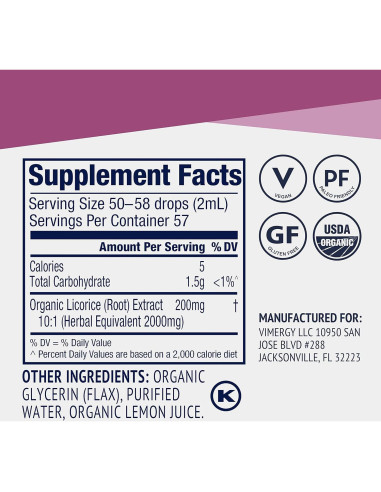 Regaliz Líquido Orgánico Vimergy 115 mL - Digestión y Respiración