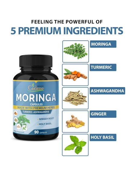 Cápsulas de Moringa Orgánica Cadane 90 Unidades - Energía y Inmunidad