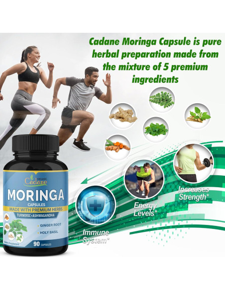 Cápsulas de Moringa Orgánica Cadane 90 Unidades - Energía y Inmunidad