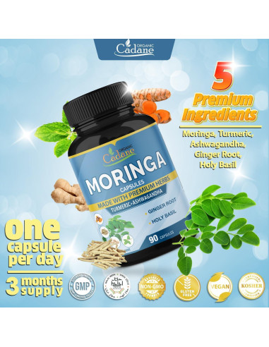 Cápsulas de Moringa Orgánica Cadane 90 Unidades - Energía y Inmunidad