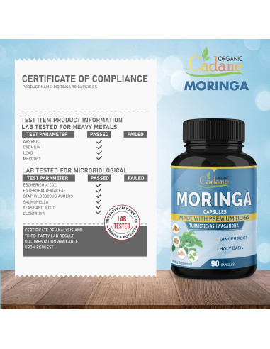 Cápsulas de Moringa Orgánica Cadane 90 Unidades - Energía y Inmunidad