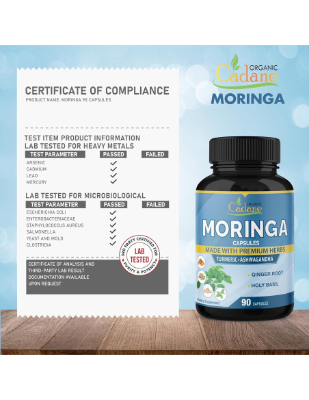 Cápsulas de Moringa Orgánica Cadane 90 Unidades - Energía y Inmunidad