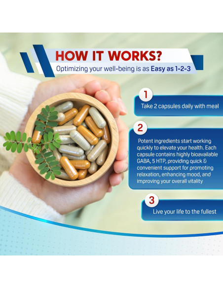 Suplemento GABA 5-HTP L-Triptófano Ashwagandha 150 Cápsulas