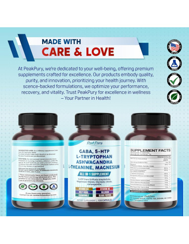 Suplemento GABA 5-HTP L-Triptófano Ashwagandha 150 Cápsulas