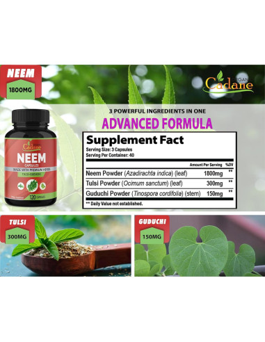 Suplemento de Neem Orgánico Cadane 120 Cápsulas Vegetales