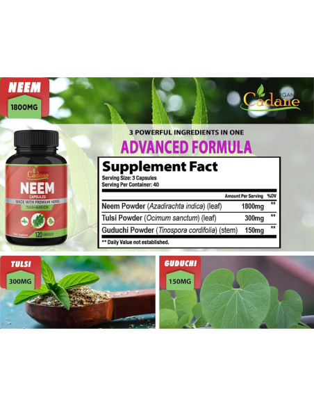 Suplemento de Neem Orgánico Cadane 120 Cápsulas Vegetales