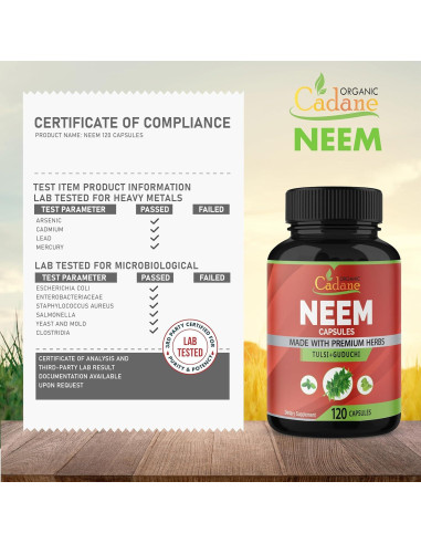 Suplemento de Neem Orgánico Cadane 120 Cápsulas Vegetales