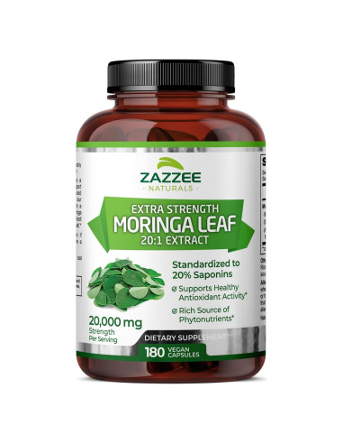 Extracto de Moringa Orgánica Zazzee 20:1, 20,000 mg, 180 Cápsulas