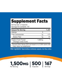 Nutricost Psyllium Husk 1500mg 500 Cápsulas Sin OGM Gluten 2